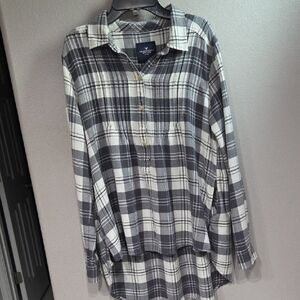 American Eagle Outfitters Gray and White Plaid Button Down Shirt